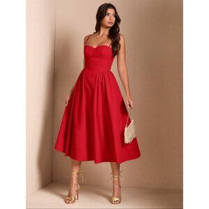 Fitted bust cami midi dress red